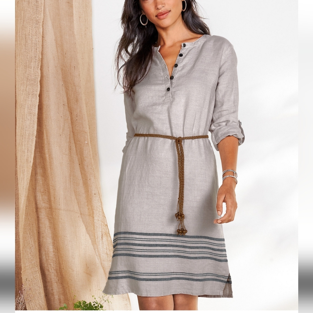 Garnet Hill Linen Belted Shirt Dress Size 16 NWT